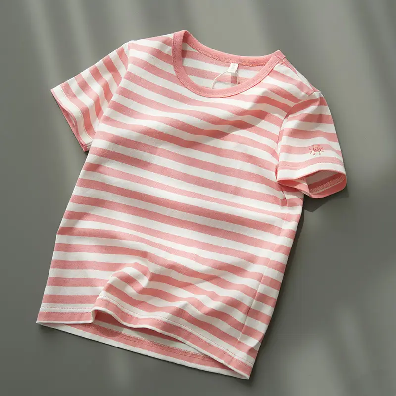 Children Striped Cotton T-Shirt Mint Green Medium - Image 2
