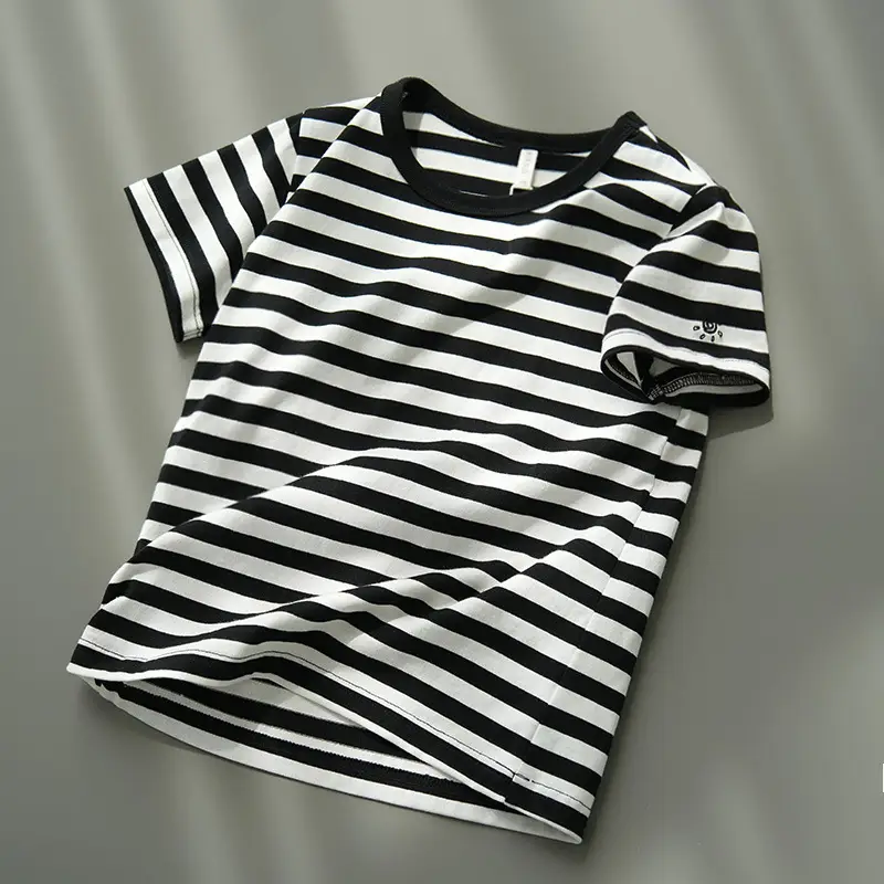Children Striped Cotton T-Shirt Mint Green Medium - Image 3