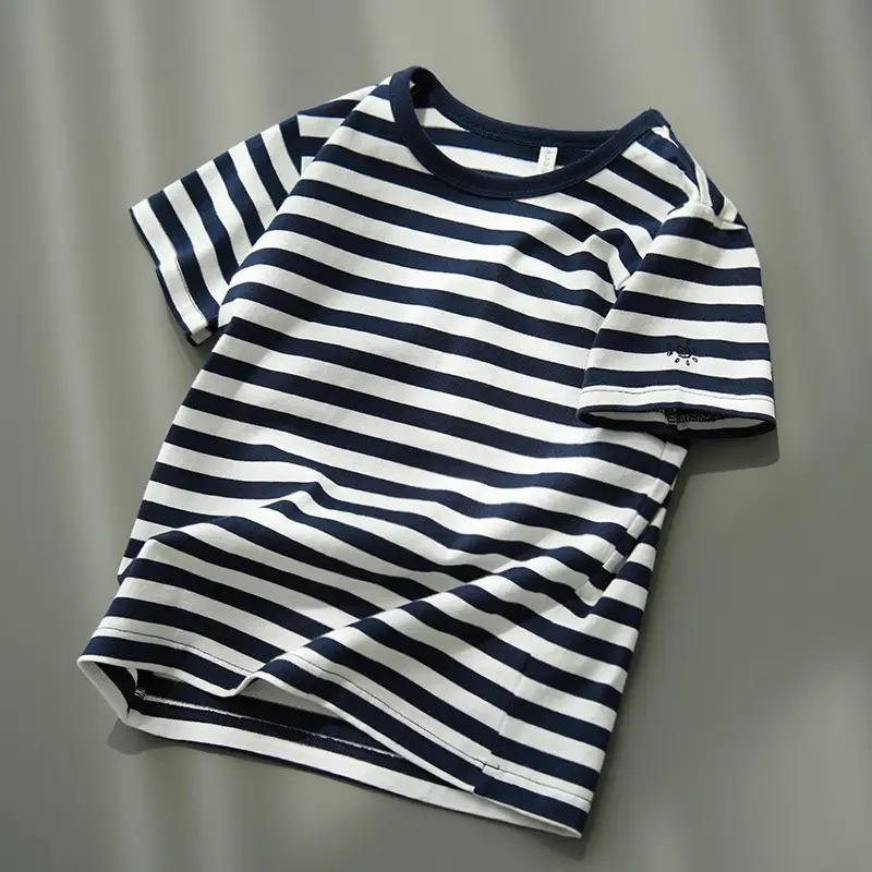 Children Striped Cotton T-Shirt Mint Green Medium - Image 4