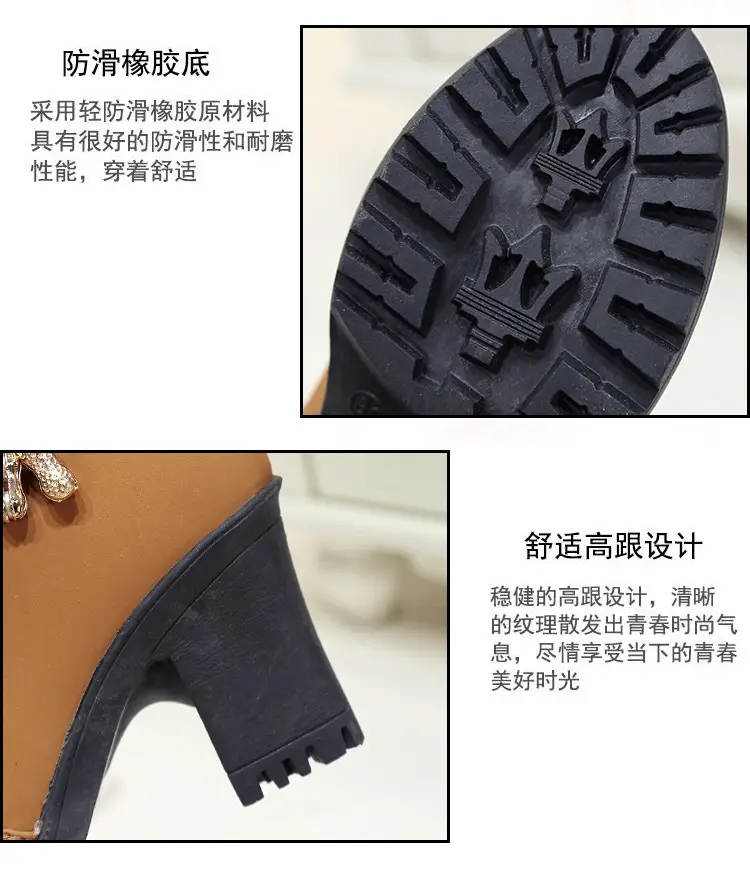 Fall/winter 2023 velvet warm women's cotton shoes high heel comfortable metal buckle side zipper Martin boots fur short boots — feature 4