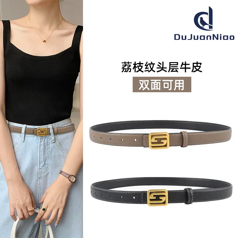 Women's Two-Sided Cowhide Belt with Logo Buckle - Image 13