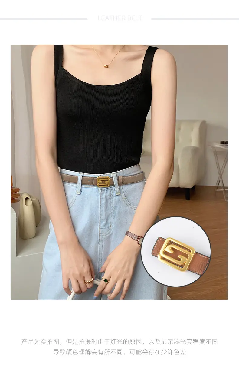 Women's Two-Sided Cowhide Belt with Logo Buckle β feature 2
