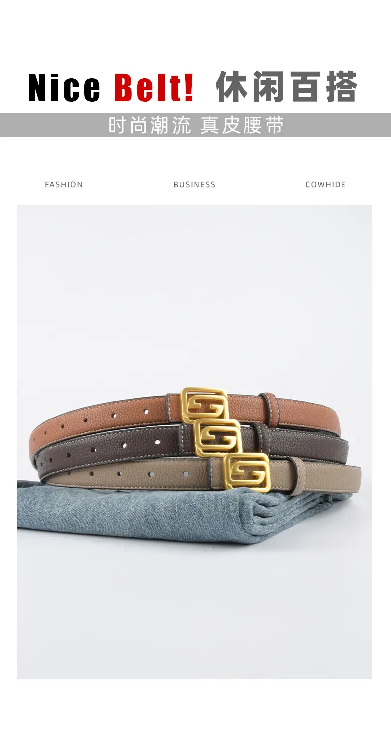 Women's Two-Sided Cowhide Belt with Logo Buckle β feature 4