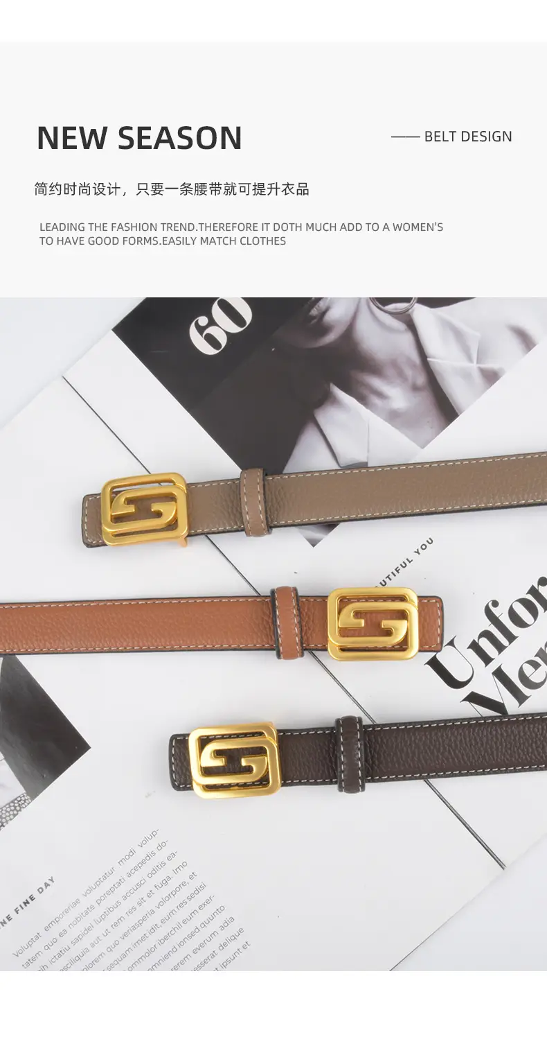 Women's Two-Sided Cowhide Belt with Logo Buckle β feature 5