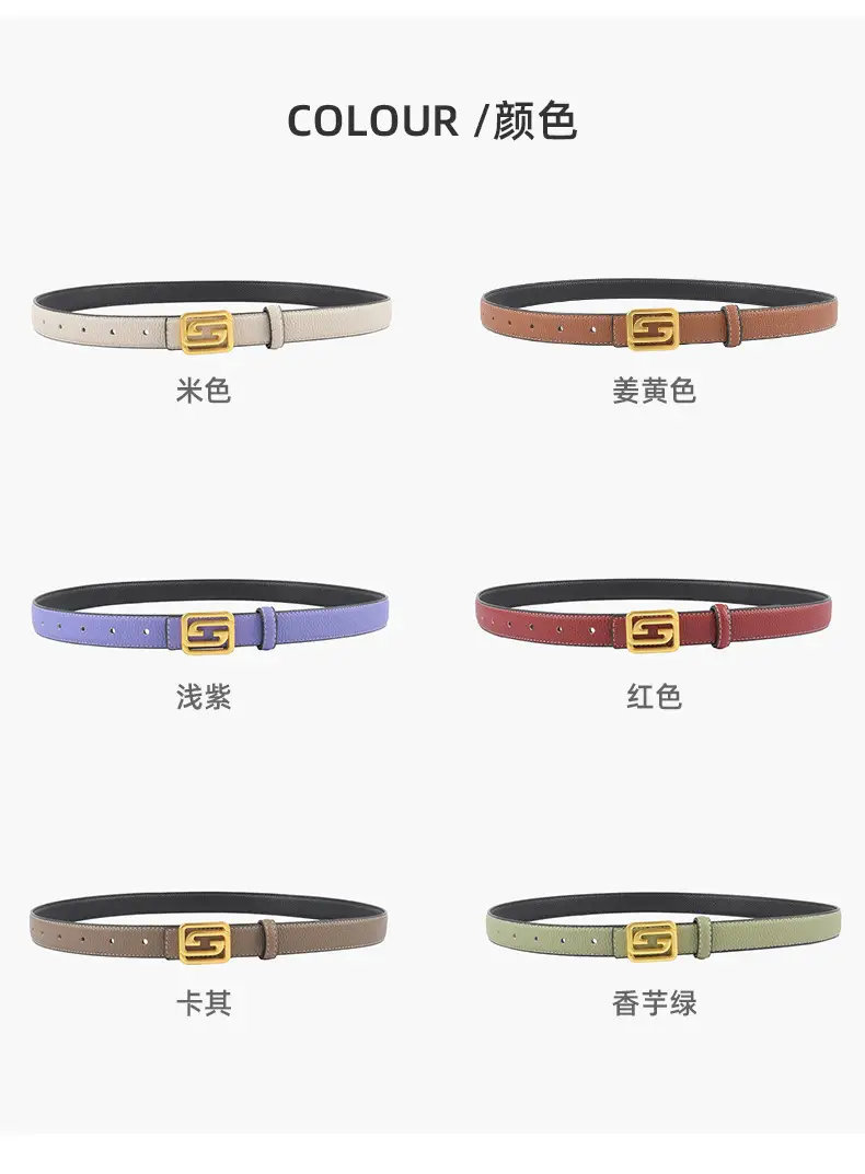Women's Two-Sided Cowhide Belt with Logo Buckle β feature 9
