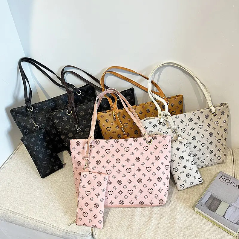 Pink Printed Two-Piece Women's Tote & Zipper Set - Image 3