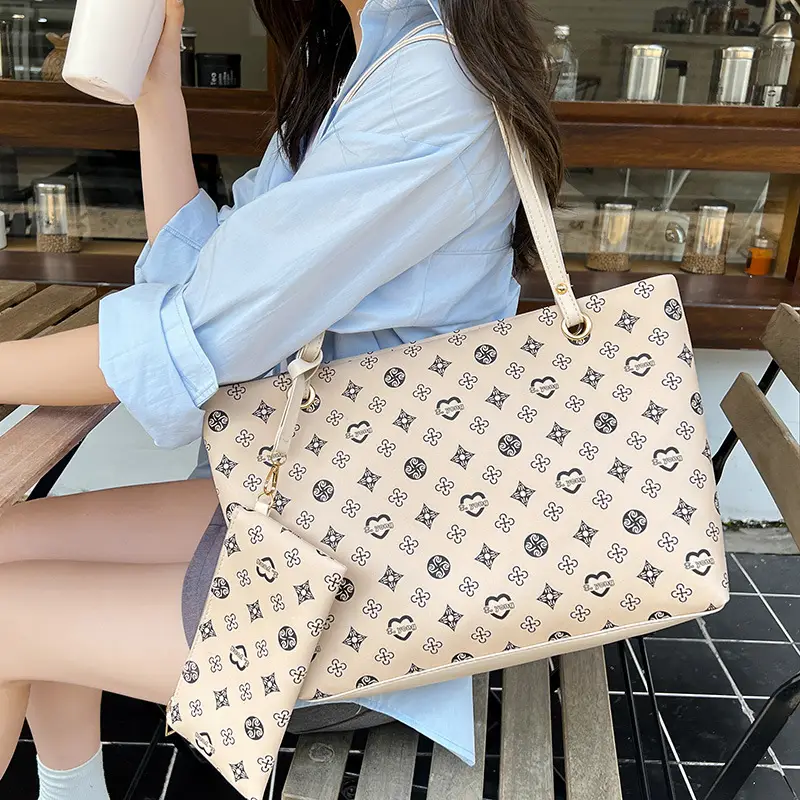 Pink Printed Two-Piece Women's Tote & Zipper Set - Image 4