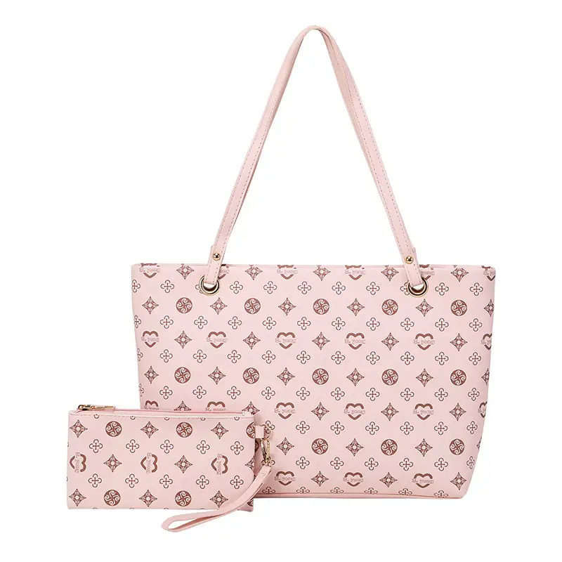 Pink Printed Two-Piece Women's Tote & Zipper Set - Image 6