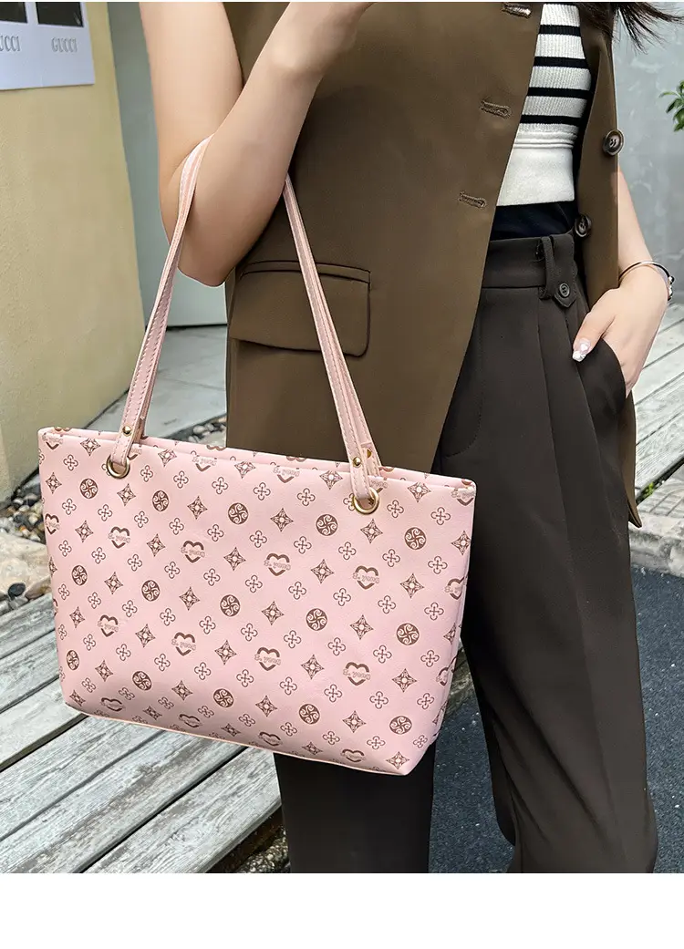 Pink Printed Two-Piece Women's Tote & Zipper Set — feature 12