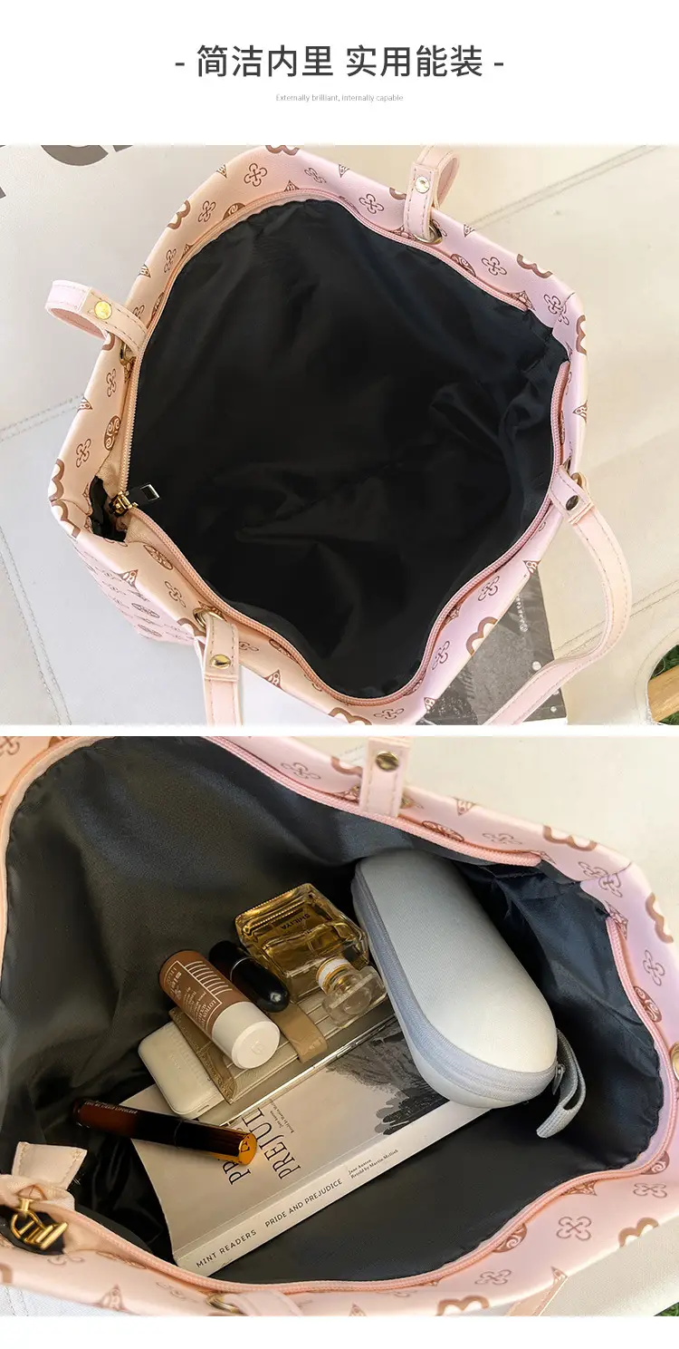 Pink Printed Two-Piece Women's Tote & Zipper Set — feature 7