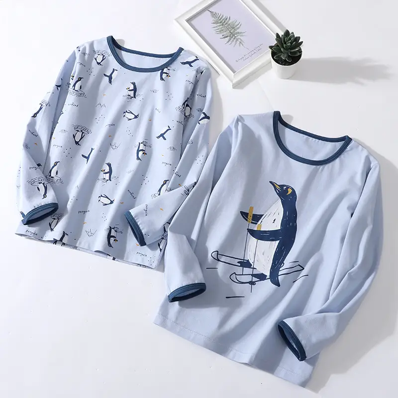 Children's Long Sleeve T-Shirt Set with Penguin Print