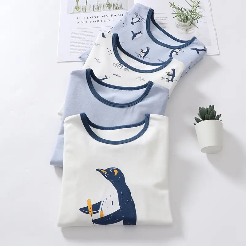 Children's Long Sleeve T-Shirt Set with Penguin Print