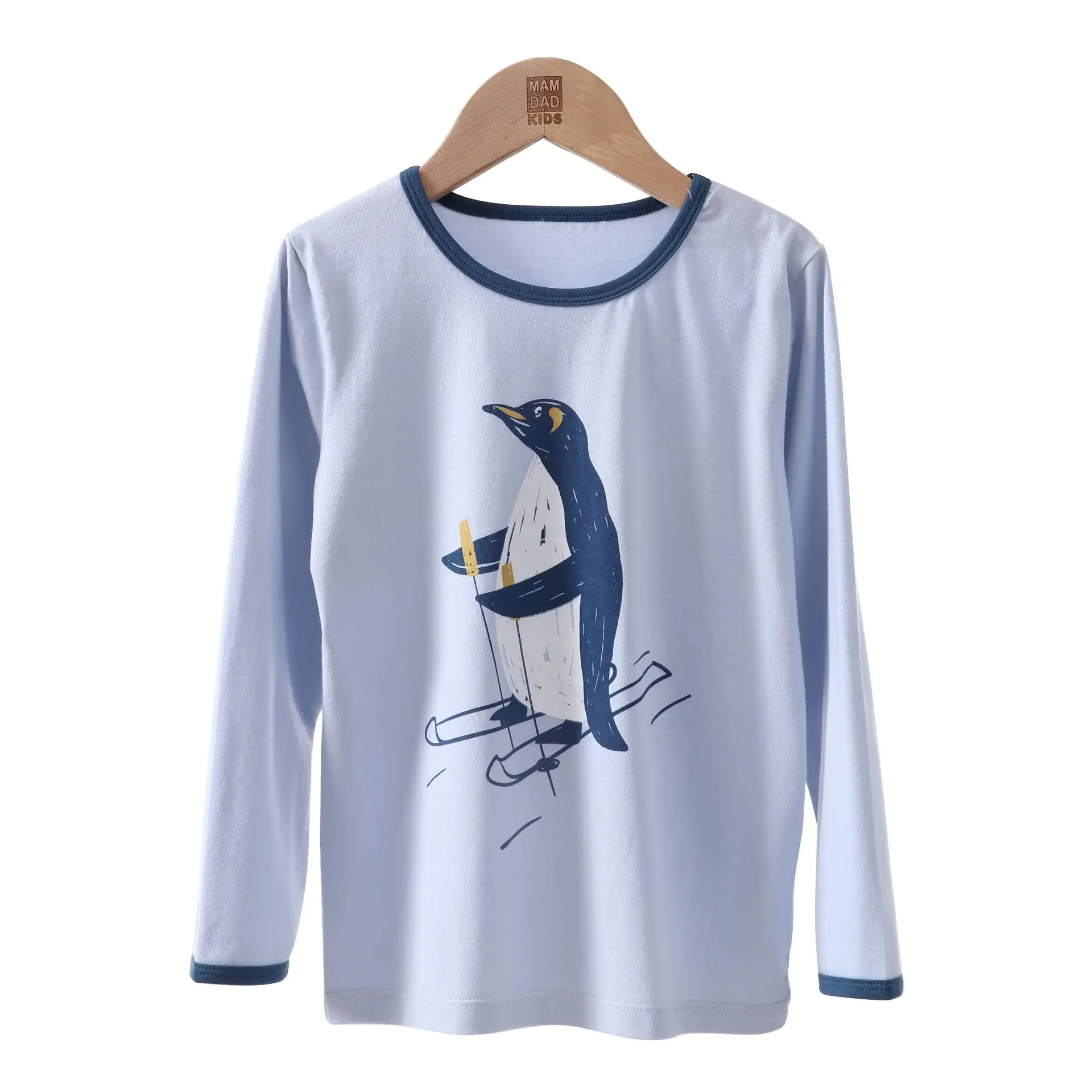 Children's Long Sleeve T-Shirt Set with Penguin Print