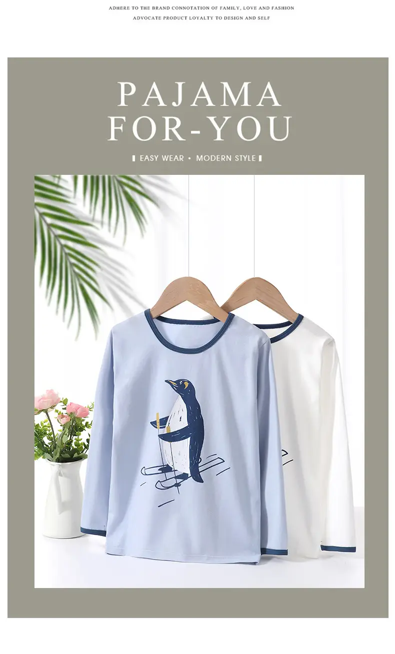 Children's Long Sleeve T-Shirt Set with Penguin Print — feature 4
