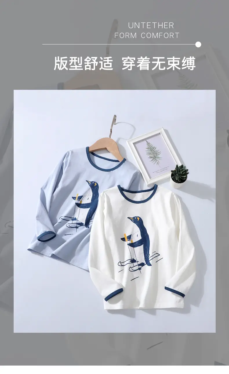 Children's Long Sleeve T-Shirt Set with Penguin Print — feature 6