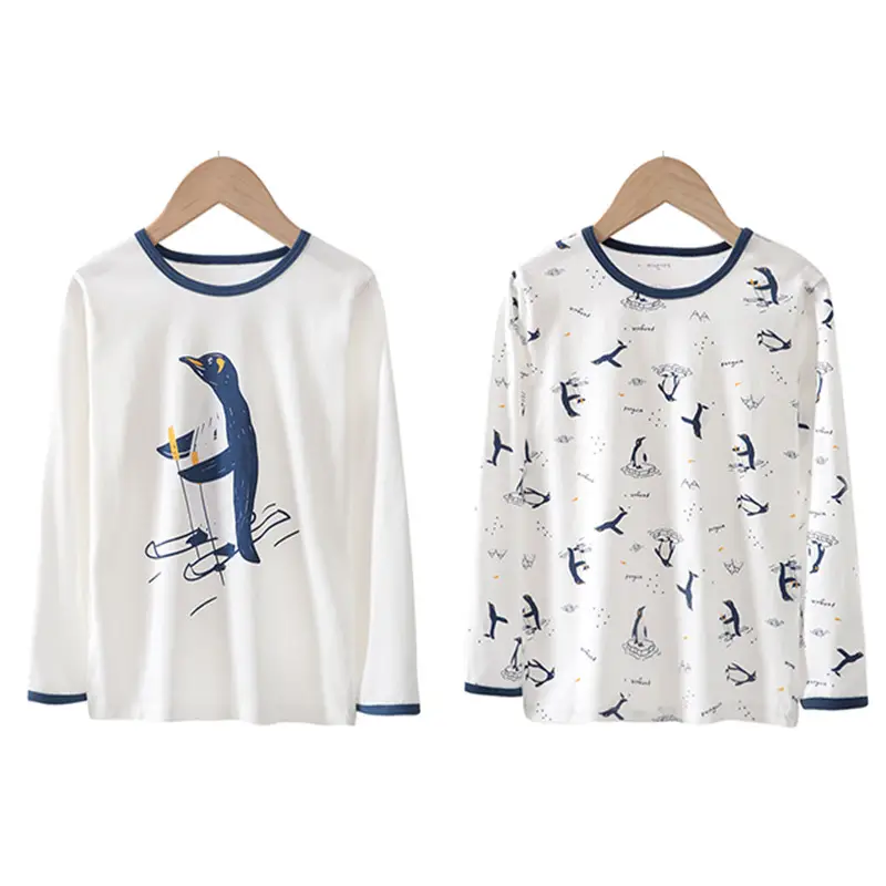 Children's Long Sleeve T-Shirt Set with Penguin Print