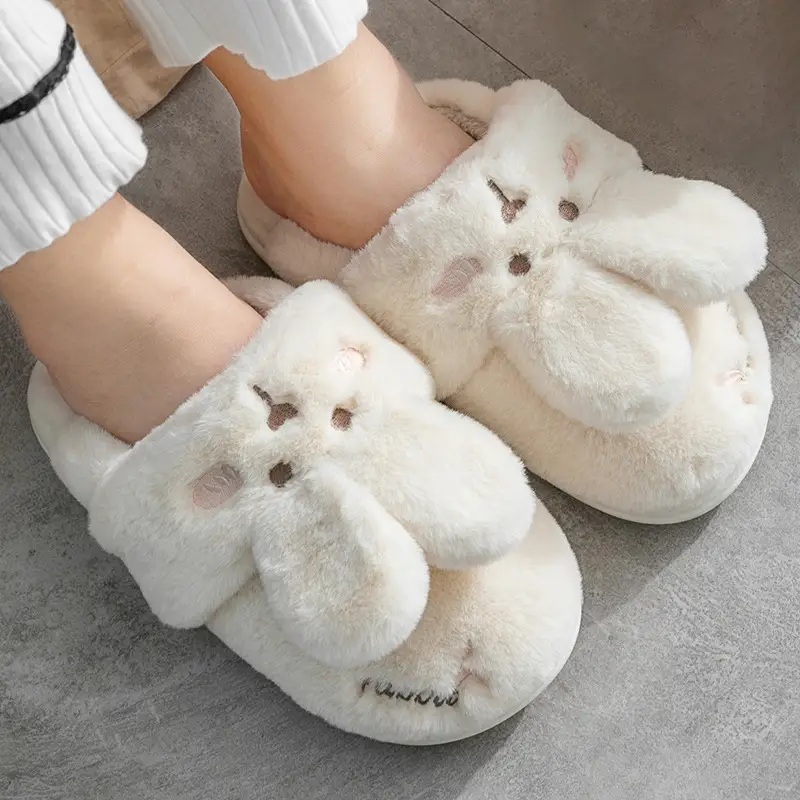 Cotton Slippers for Women Winter 2026 New Style Indoor Home Couple Plush Cute Rabbit Fur Slippers Women's Winter Style - Image 7