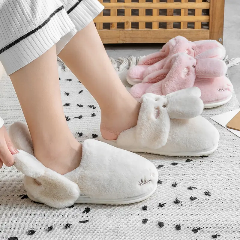 Cotton Slippers for Women Winter 2026 New Style Indoor Home Couple Plush Cute Rabbit Fur Slippers Women's Winter Style - Image 8