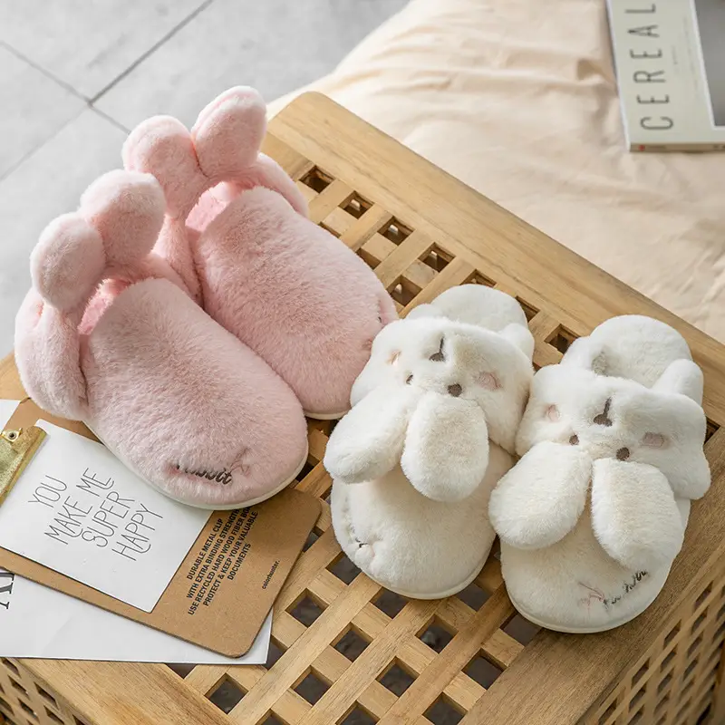 Cotton Slippers for Women Winter 2026 New Style Indoor Home Couple Plush Cute Rabbit Fur Slippers Women's Winter Style - Image 9