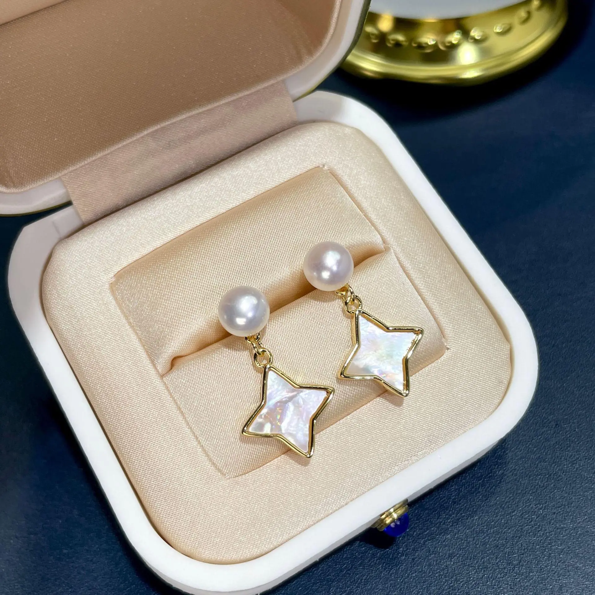 925 Sterling Pearl Star Earrings Women's 2023 New