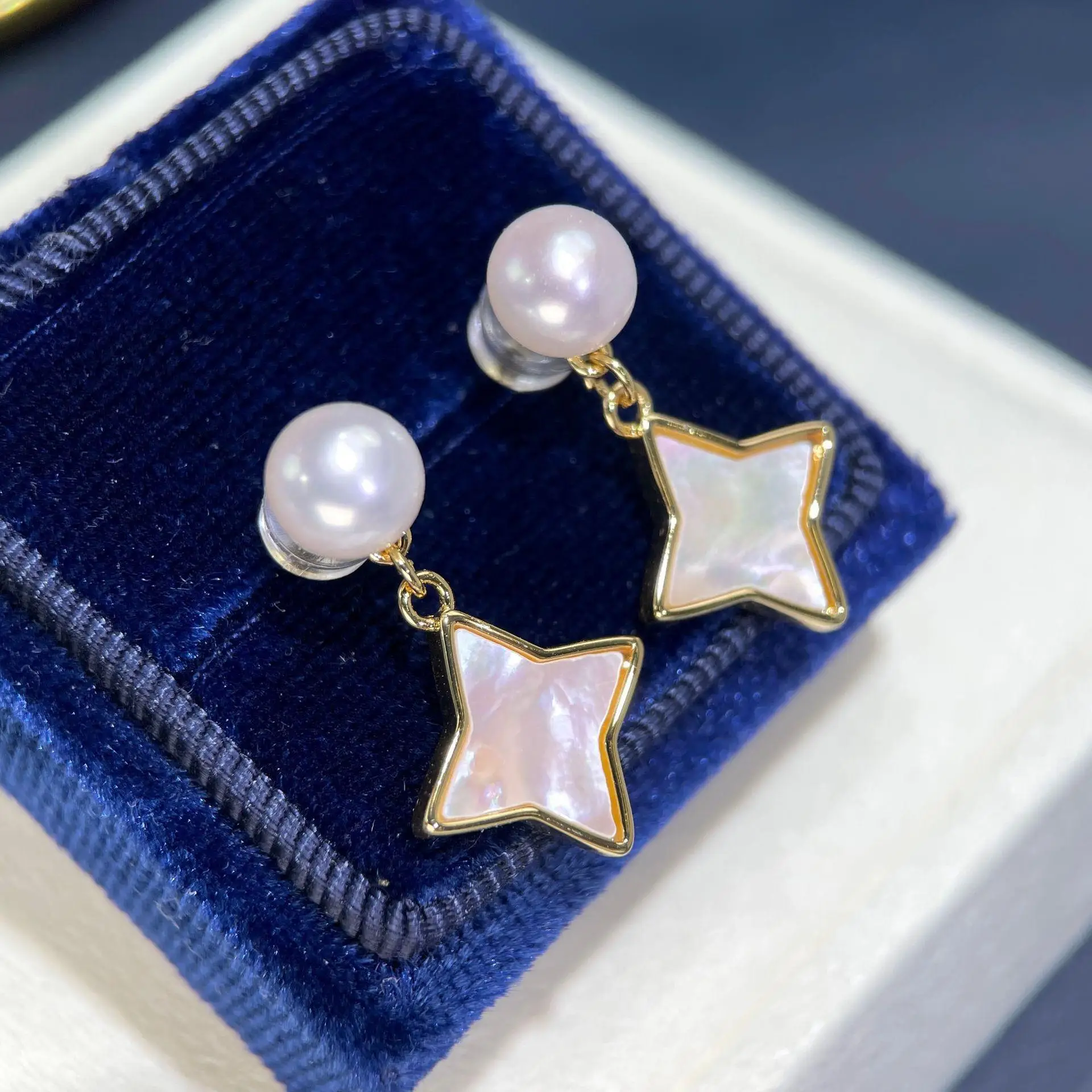 925 Sterling Pearl Star Earrings Women's 2023 New