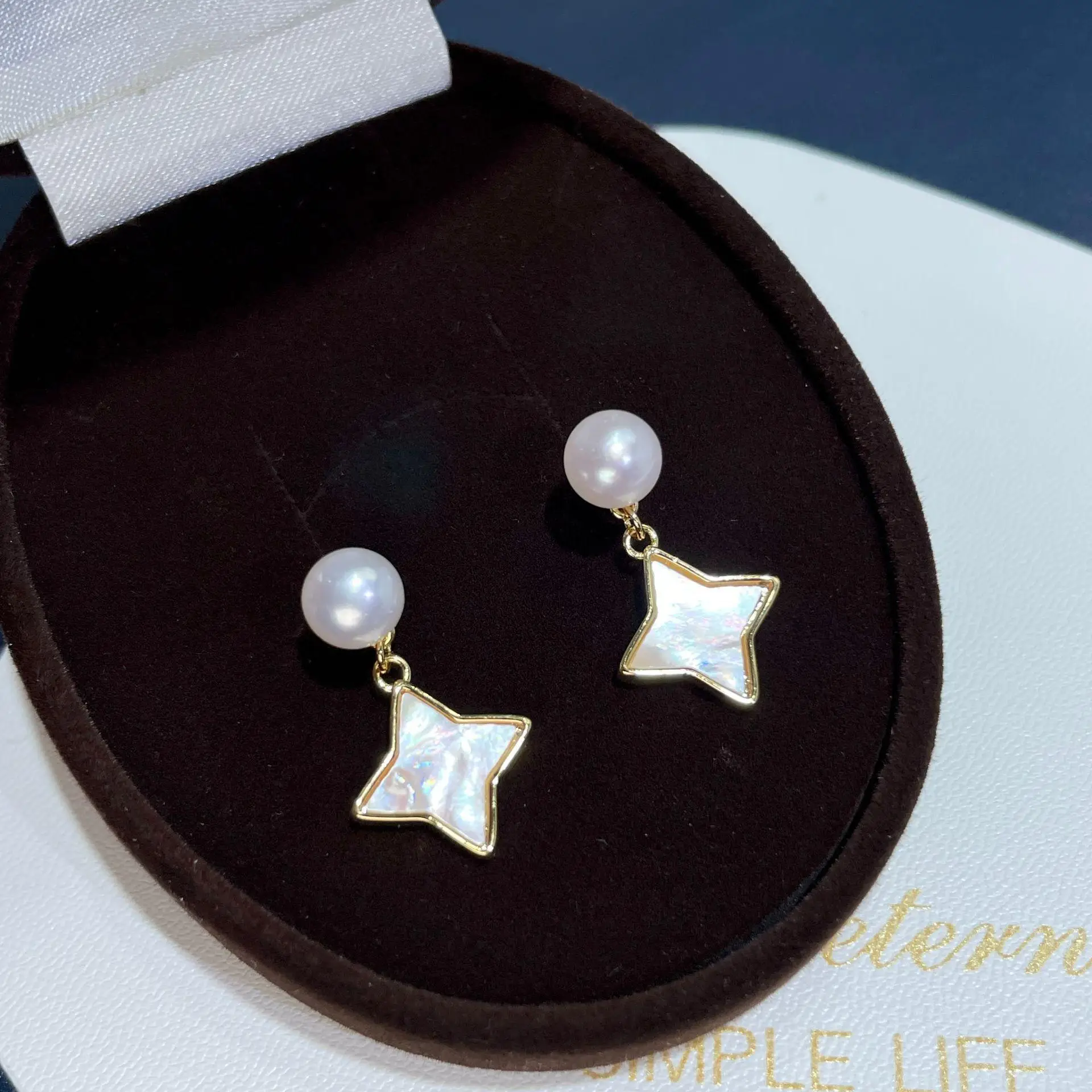 925 Sterling Pearl Star Earrings Women's 2023 New
