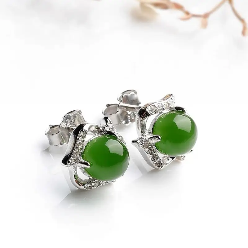 Korean Style Green Jade Earrings for Women - Image 3
