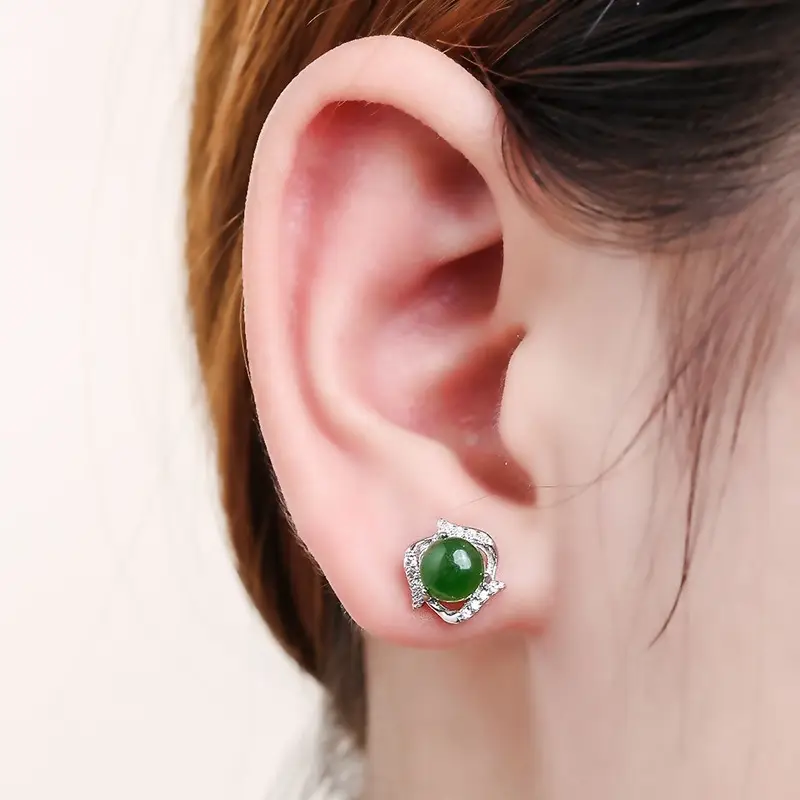 Korean Style Green Jade Earrings for Women - Image 4