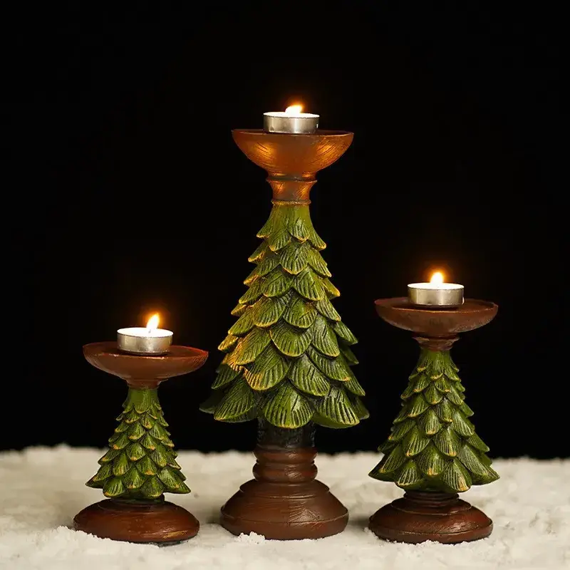 Green Cedar Christmas Tree Candlestick Decor - Image 7