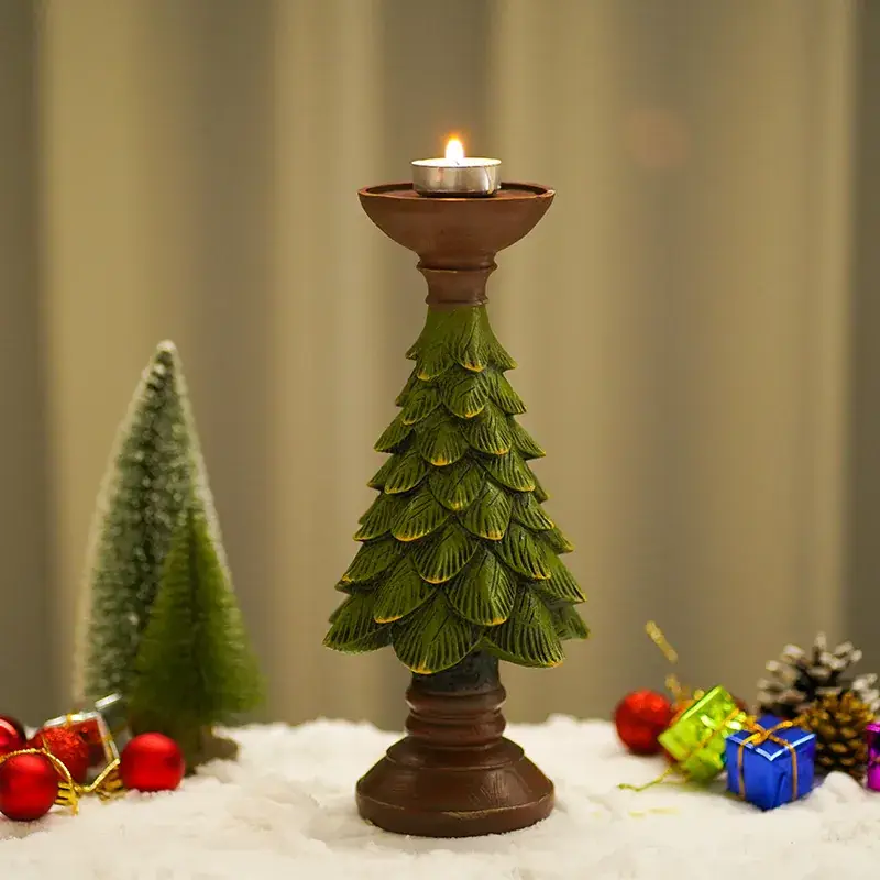 Green Cedar Christmas Tree Candlestick Decor - Image 8