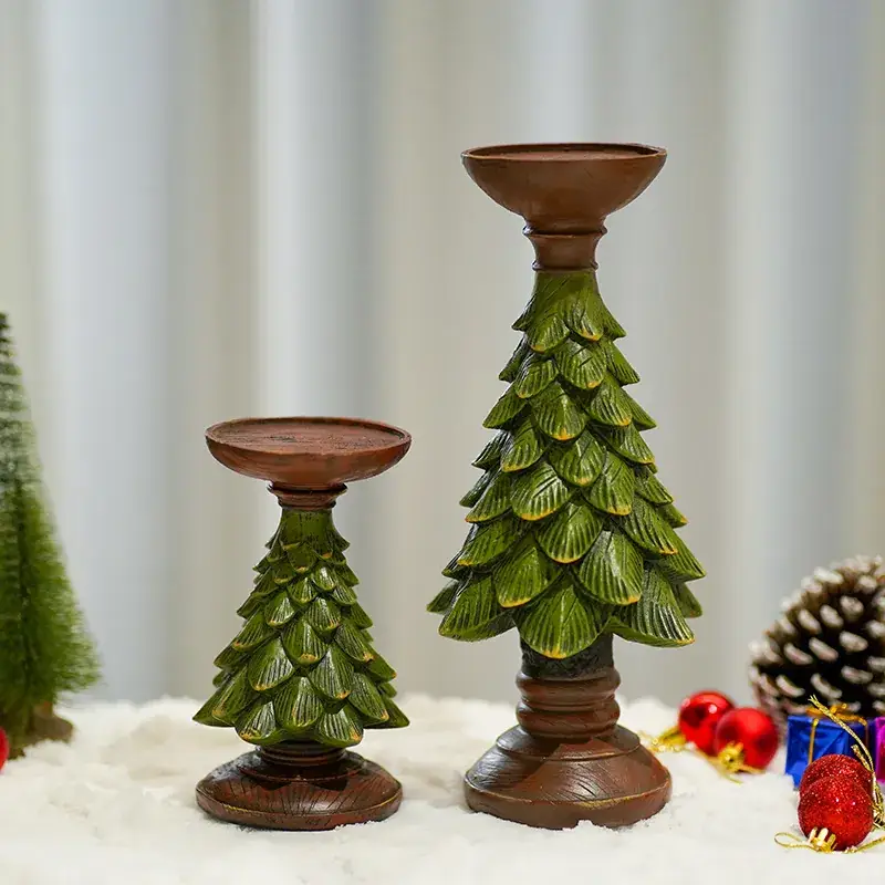 Green Cedar Christmas Tree Candlestick Decor - Image 9