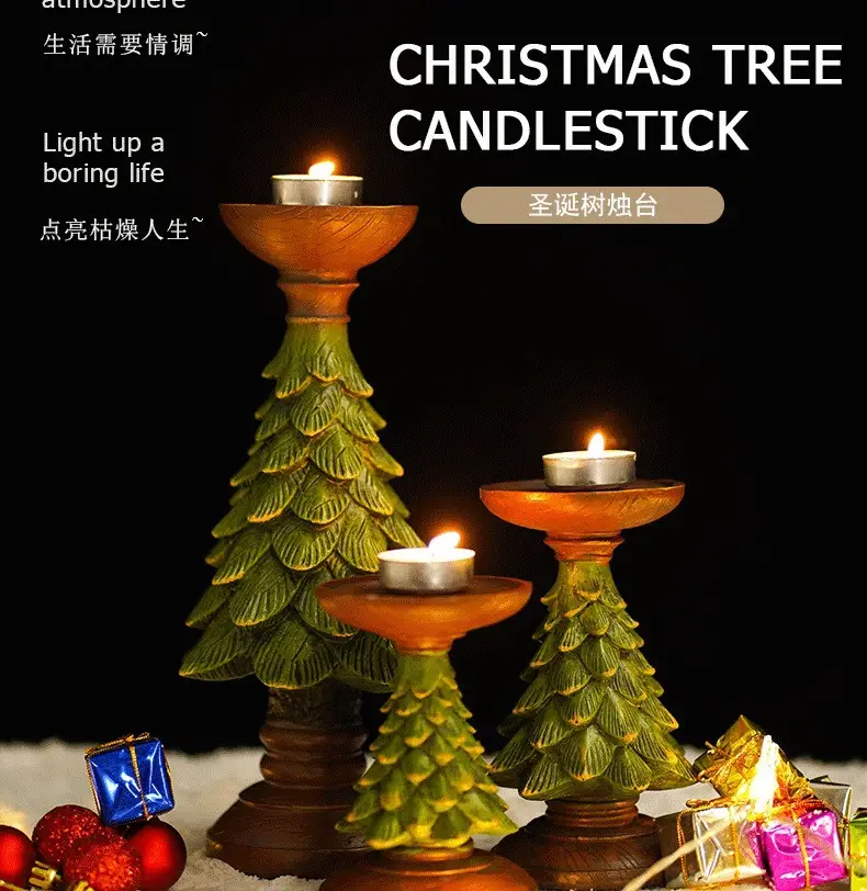 Green Cedar Christmas Tree Candlestick Decor — feature 4