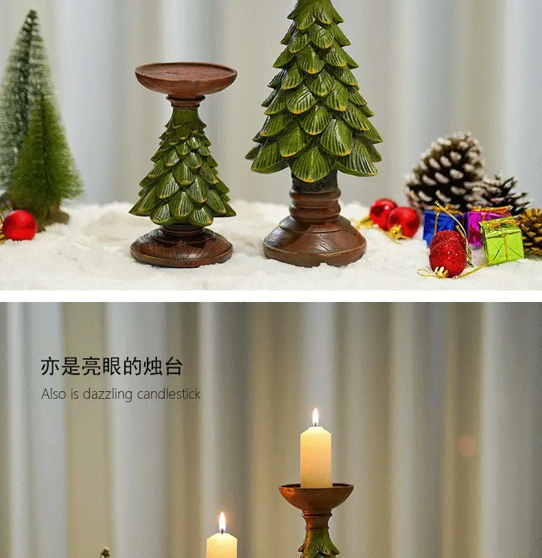 Green Cedar Christmas Tree Candlestick Decor — feature 7