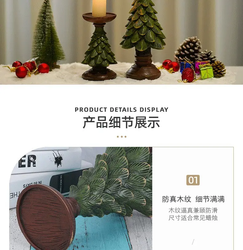 Green Cedar Christmas Tree Candlestick Decor — feature 8