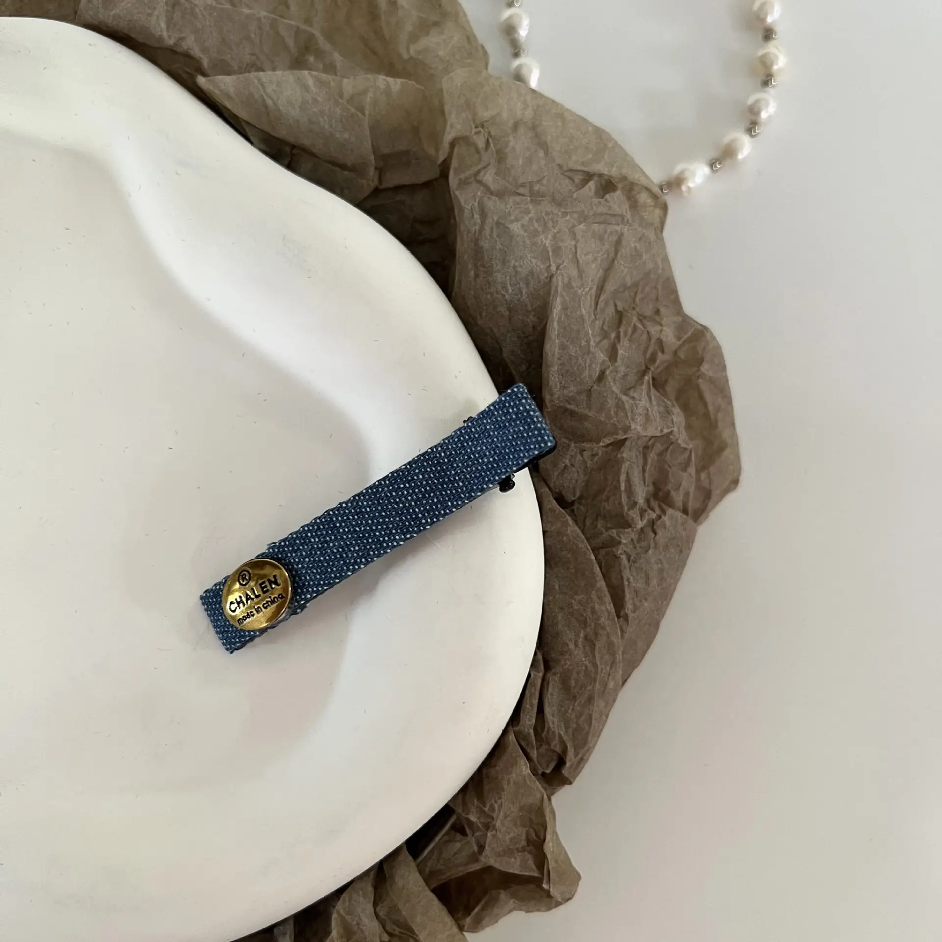 Korean Denim Gold Label Hairpin Combination Retro High Cranial Top Sponge Hairband Temperament Side Clip Hair Accessories