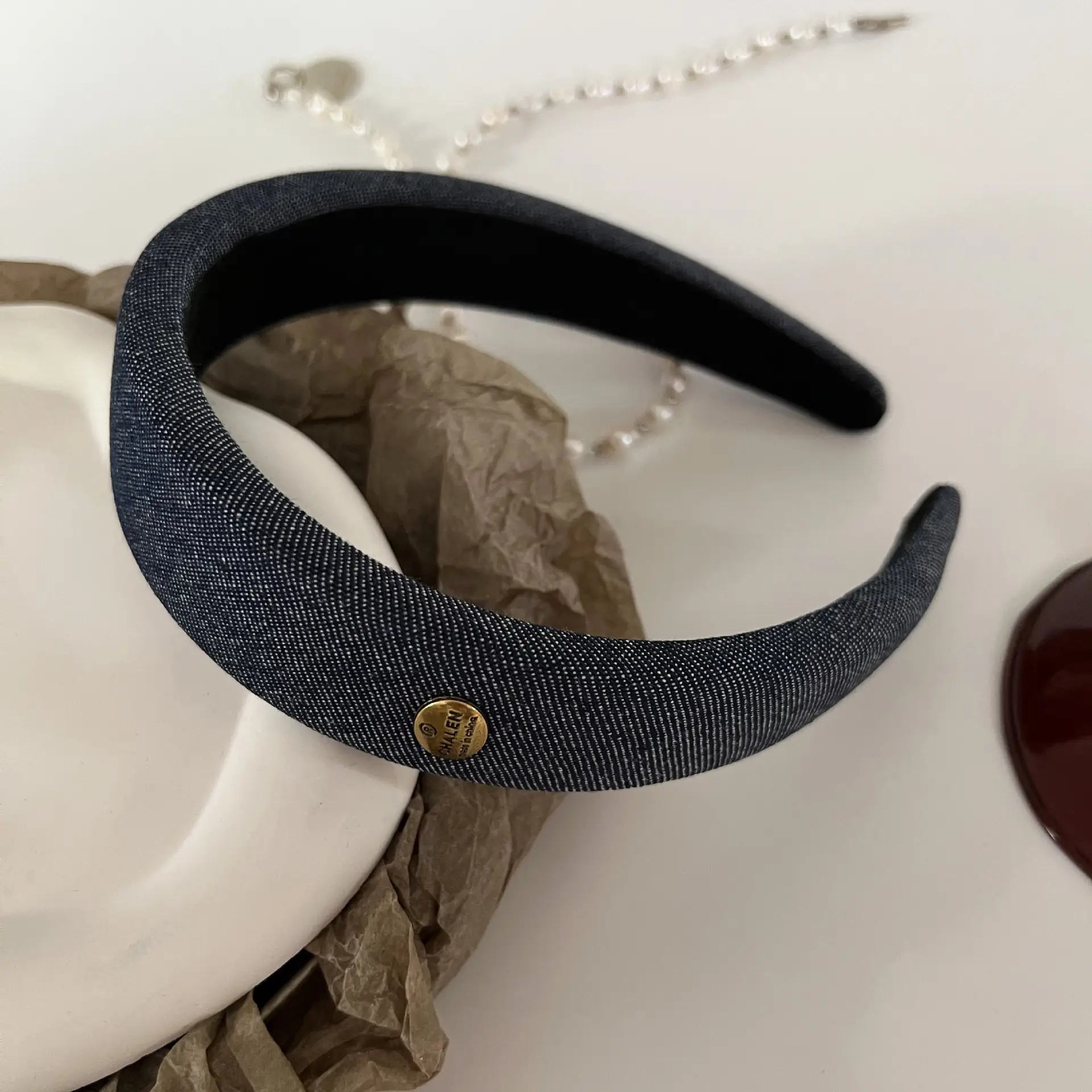 Korean Denim Gold Label Hairpin Combination Retro High Cranial Top Sponge Hairband Temperament Side Clip Hair Accessories
