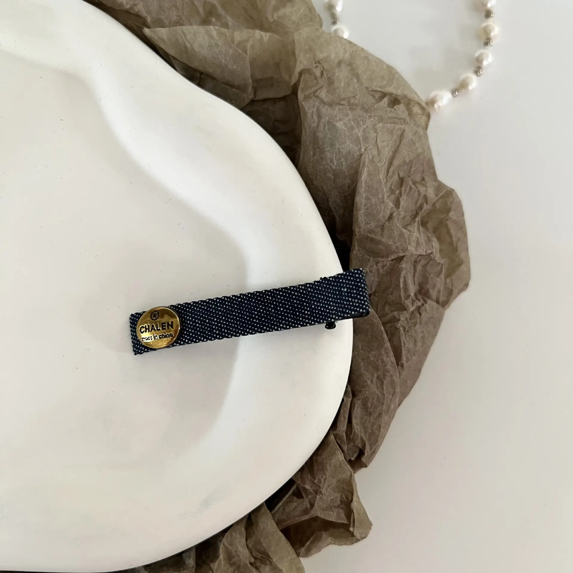 Korean Denim Gold Label Hairpin Combination Retro High Cranial Top Sponge Hairband Temperament Side Clip Hair Accessories