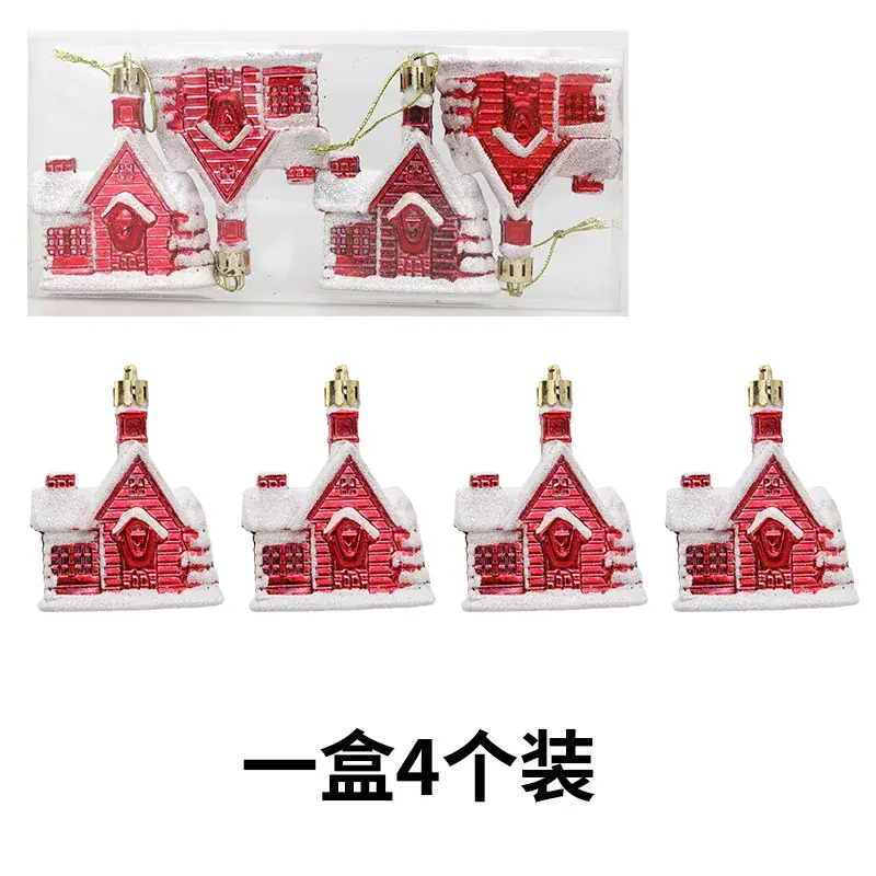 Small House Christmas Tree Pendant Electroplated Plastic Snow Decor - Image 3