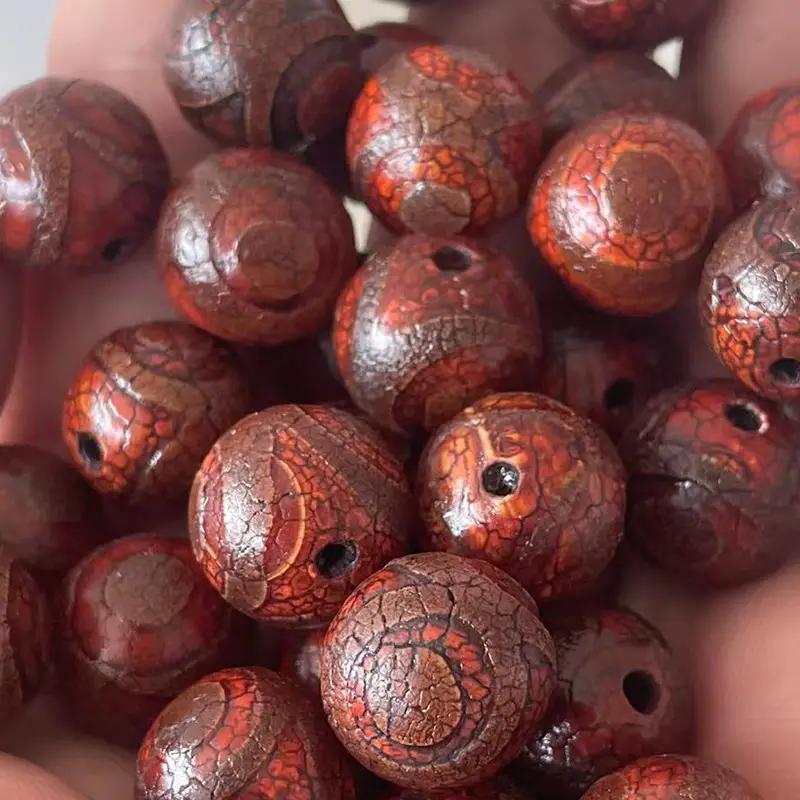 Natural Agate 14mm Oil Fire Red Beads - Image 2