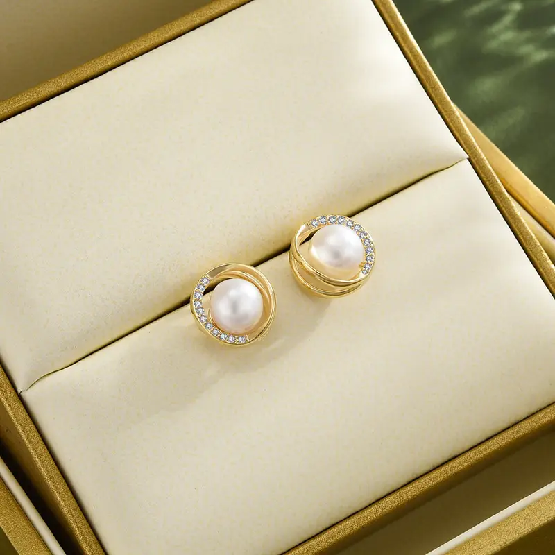 Natural Freshwater Pearl Earrings S925 Silver Needle Cut Out Round Micro-Paved Zircon - Image 4