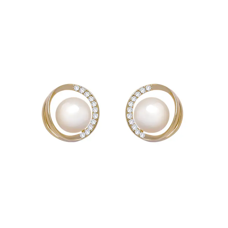Natural Freshwater Pearl Earrings S925 Silver Needle Cut Out Round Micro-Paved Zircon - Image 6