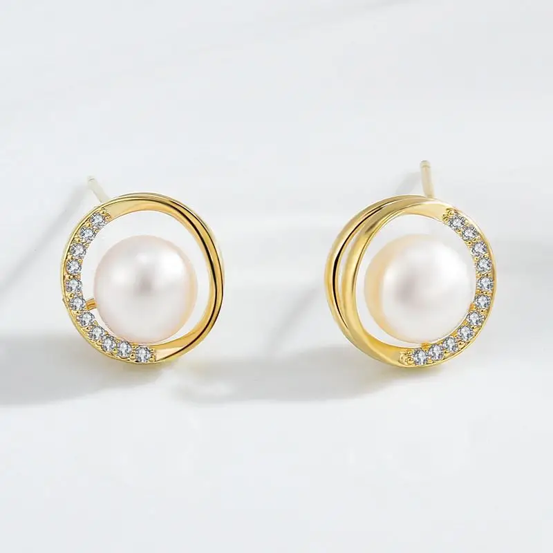 Natural Freshwater Pearl Earrings S925 Silver Needle Cut Out Round Micro-Paved Zircon — feature 6