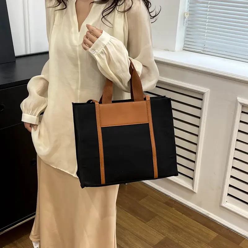 Retro Canvas Commuter Tote Bag Black Brown