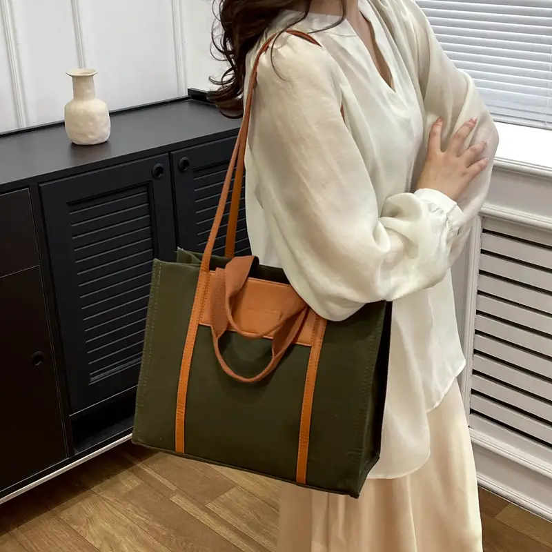 Retro Canvas Commuter Tote Bag Black Brown