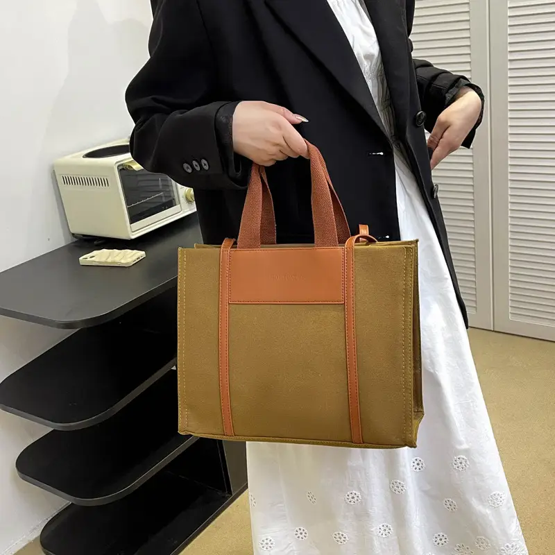 Retro Canvas Commuter Tote Bag Black Brown
