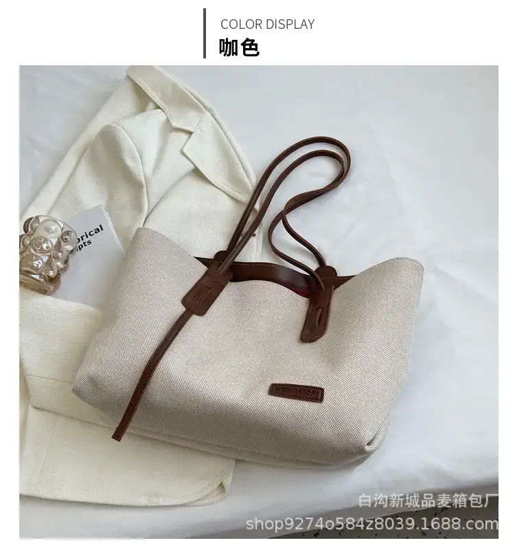 Women's Large Capacity Canvas Tote Bag Beige Brown — feature 10
