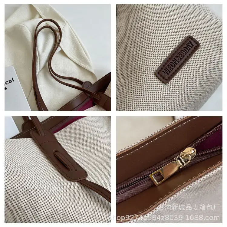 Women's Large Capacity Canvas Tote Bag Beige Brown — feature 11