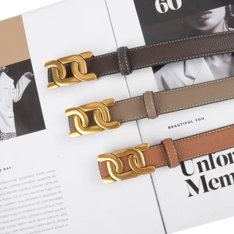 Women's Two-Sided Cowhide Belt with Litchi Pattern - Image 14
