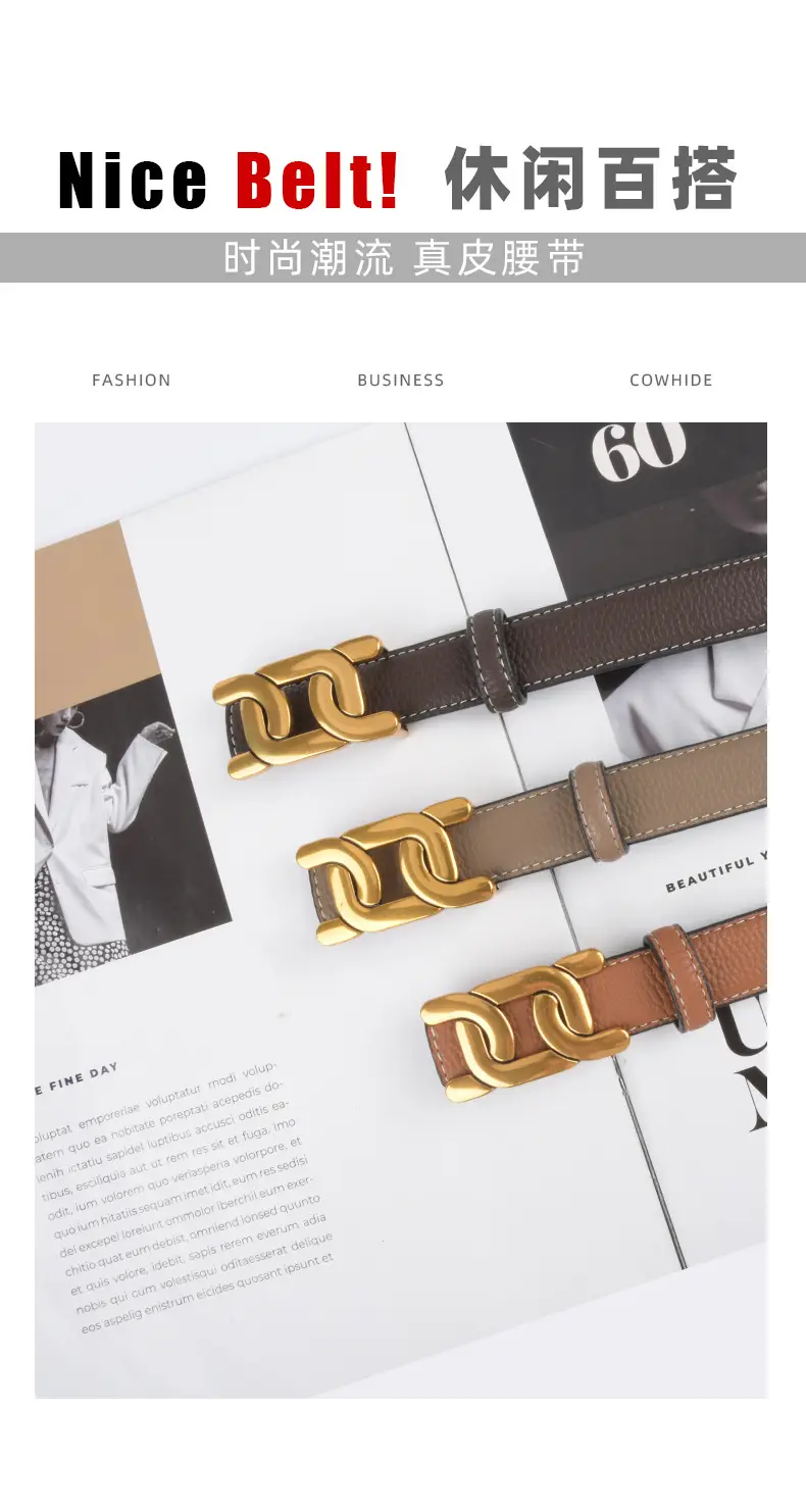 Women's Two-Sided Cowhide Belt with Litchi Pattern — feature 4
