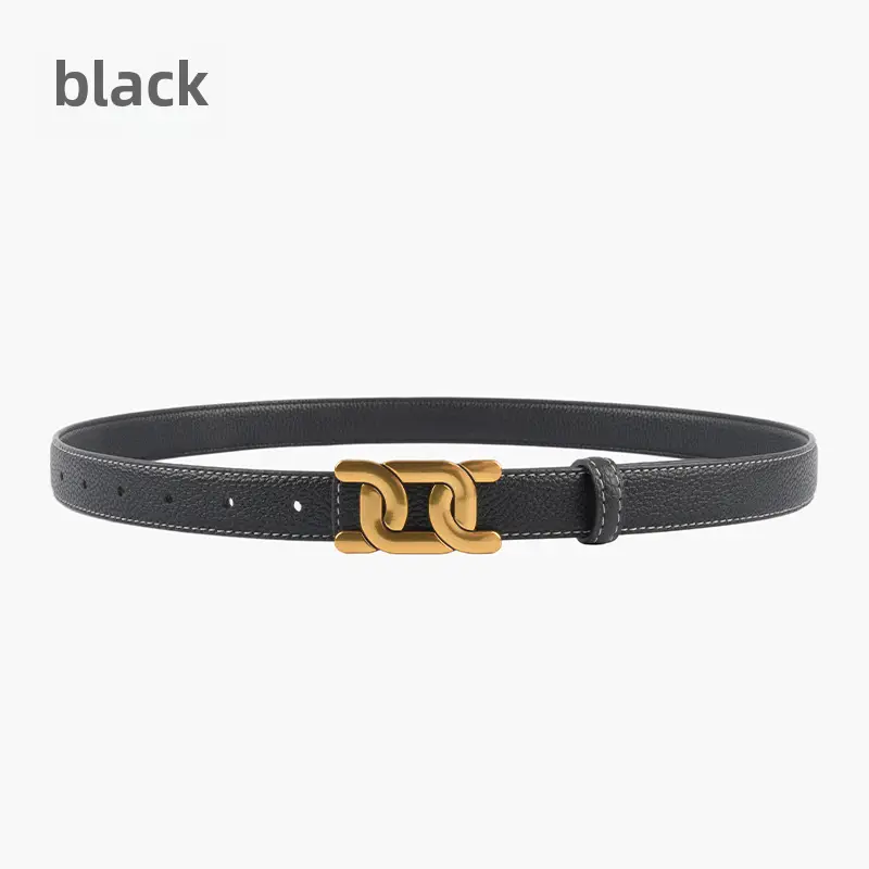 Women's Two-Sided Cowhide Belt with Litchi Pattern
